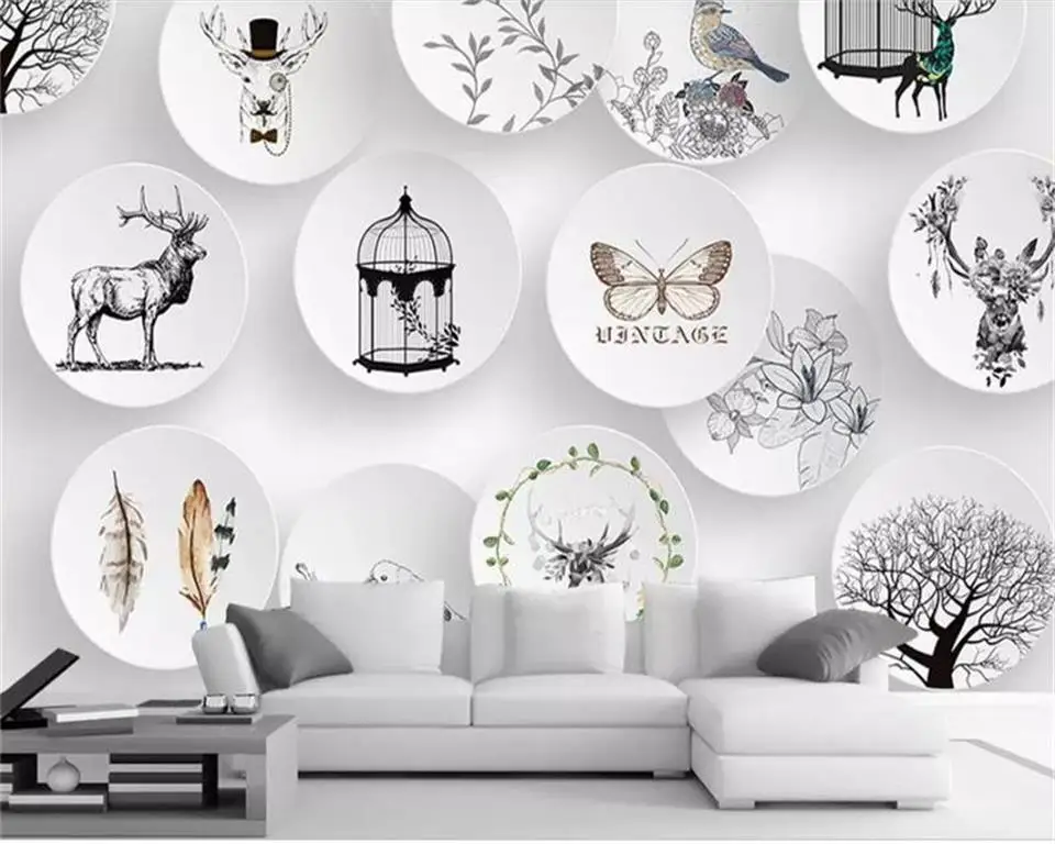 

Custom 3D Photo Wallpaper Mural Room Sofa TV Backdrop Mural Living Room Bed Room Porcelain Plate Elk Animal 3d Picture Wallpaper