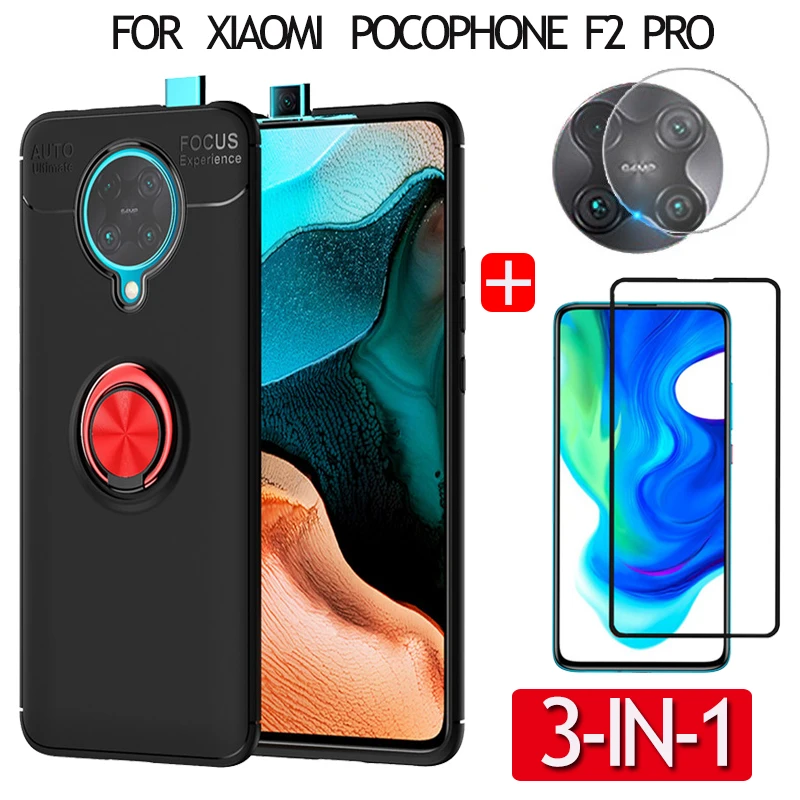 

3-in-1 case for poco f2 magnetic cover for pocophone f2 pro Luxury soft Holder Finger Ring poco f2pro Armour case for pocof2 pro