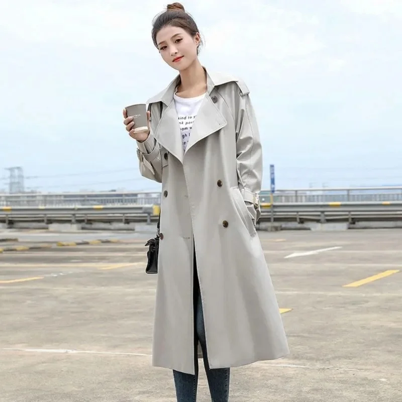 

Korean Style Long Windbreaker Womens Fashion Double Breasted Belt Trench Coat Office Lady Elegant Autumn Winter Loose Overcoat