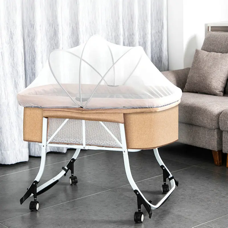 Multi-Functional Foldable Newborn Crib, Stitching Big Bed, Children's Mobile Cradle Cot