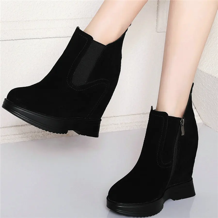 

Casual Shoes Women Genuine Leather Wedges High Heel Pumps Shoes Female Round Toe Fashion Sneakers High Top Trainers Punk Oxfords