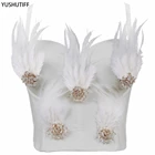 Женский укороченный топ с пуш-ап, белый топ с застежкой-перьями и бюстгальтером-Бралетт с эффектом пуш-ап, зима 1066