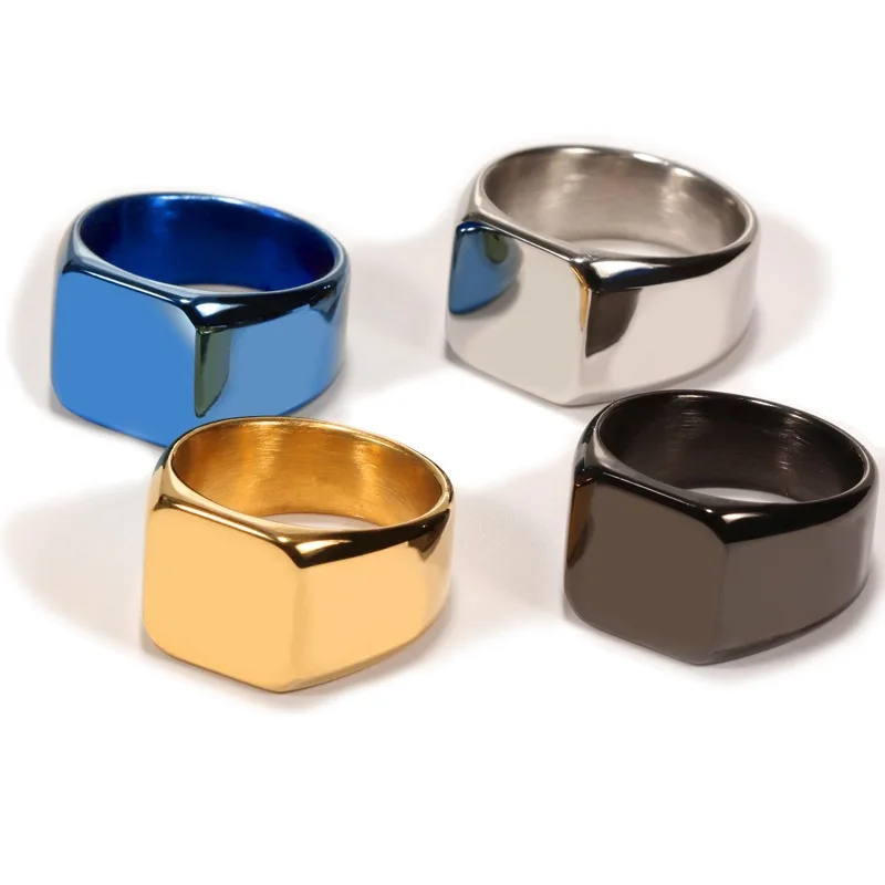 Classic Hot Sell Fashion Glossy Square Ring Gold Black Blue Silver Color Simple Ring For Men High Quality Daily Fine Jewelry
