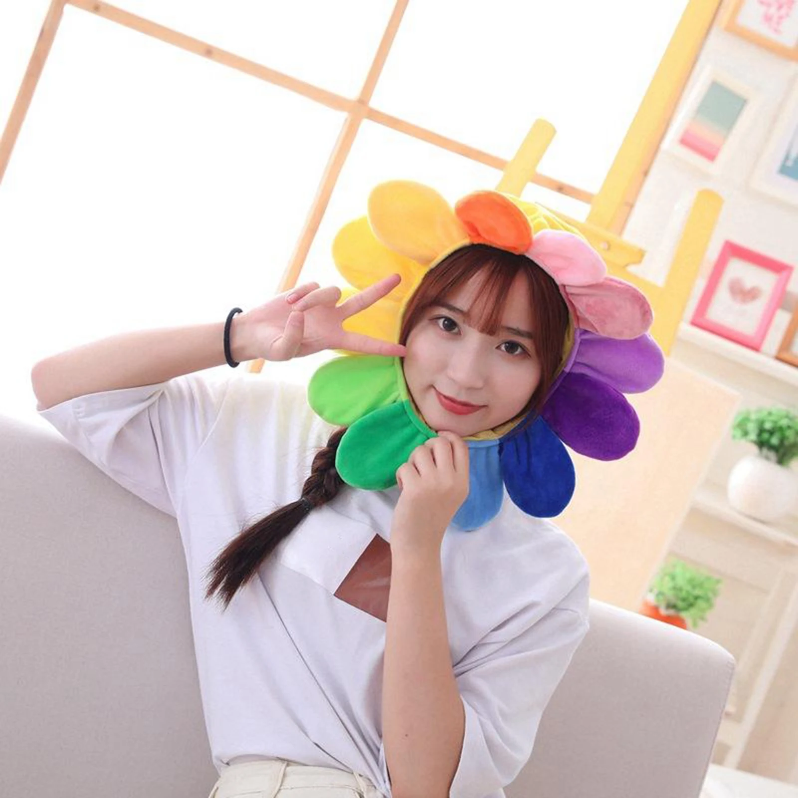 

Novelty Plush Party Hat Headgear Floral Headband Cosplay Costume Headdress Selfie Novelty Festival Dancing Flower Beanie