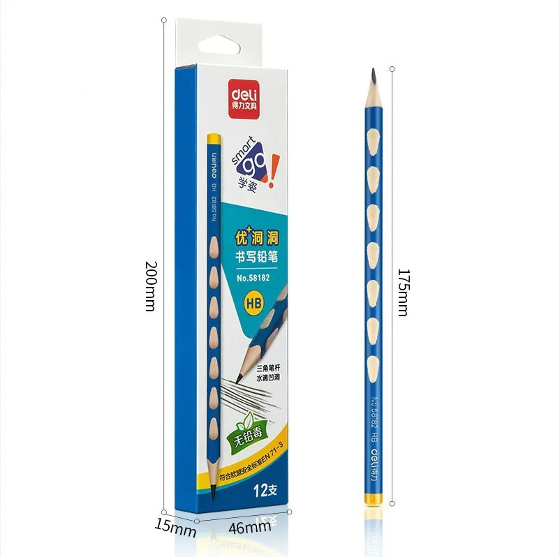 

12 Pcs A Box Hole Pencil Hb 2B Correcting Holding Posture Primary School Students Triangle Pencil Kid Drawing Gift