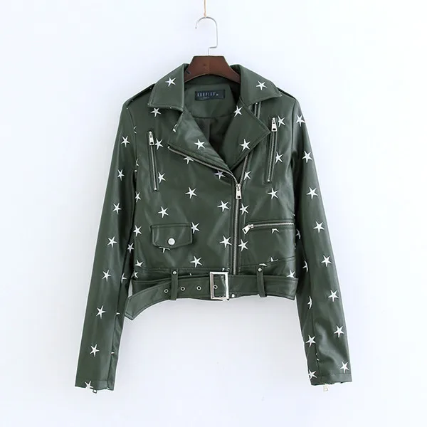 NXH Street Fashion PU Leather Jacket New Womens Star Embroidery Casual Motorcycle Jackets bright streetwear clothes women