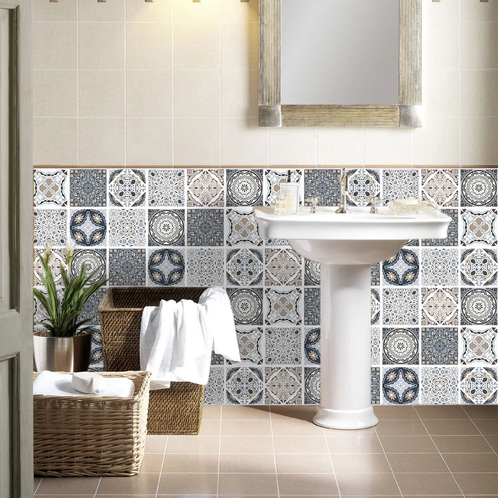 

Retro Pattern Waterproof PVC Frosted Floor Tile Stickers Kitchen Wall Oilproof Sticker Room Home DIY Renew Decoration