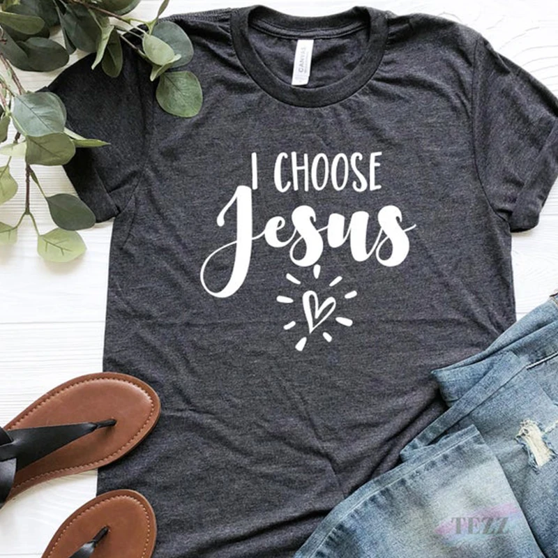 Я выбираю Иисуса любящее сердце футболки для девочек хлопковая размера плюс