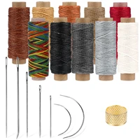 lmdz leather sewing thread needle kit 50m waxed flat thread and 7pcs stitching needles with straight and bent tip and thimble