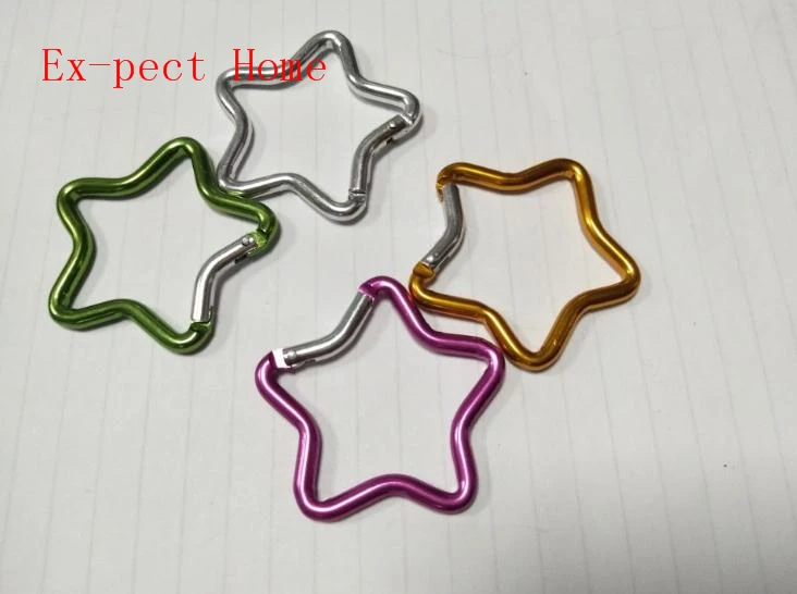 Anillo de aluminio para exteriores, mosquet&oacute;n de estrella, gancho para llavero, escalada, acampada, Color al aire libre, 300 piezas, 5cm, entrega aleatoria-3