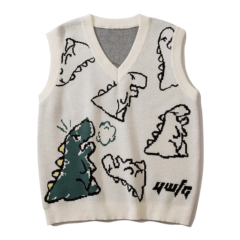 

Вязаный свитер в стиле Харадзюку для мужчин и женщин, жилет с мультипликационным изображением монстра динозавра, винтажный уличный пуловер...