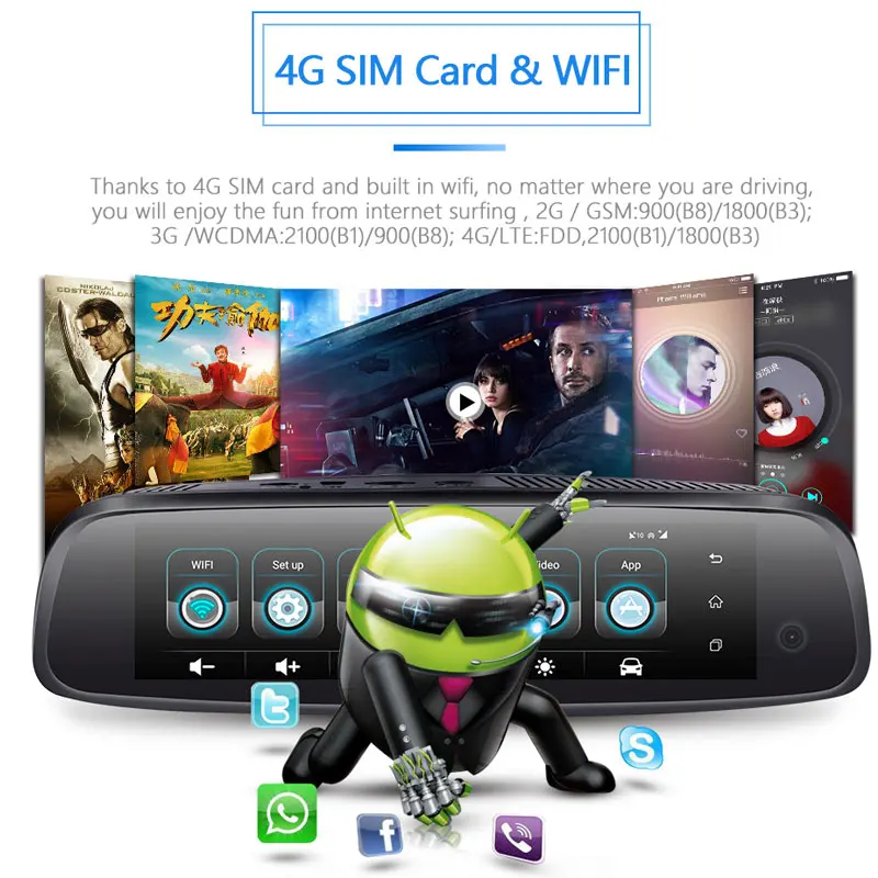 Зеркало видеорегистратор с тремя камерами 2 Гб + 32 ГБ 4G Android HD 1080P|Видеозеркало для