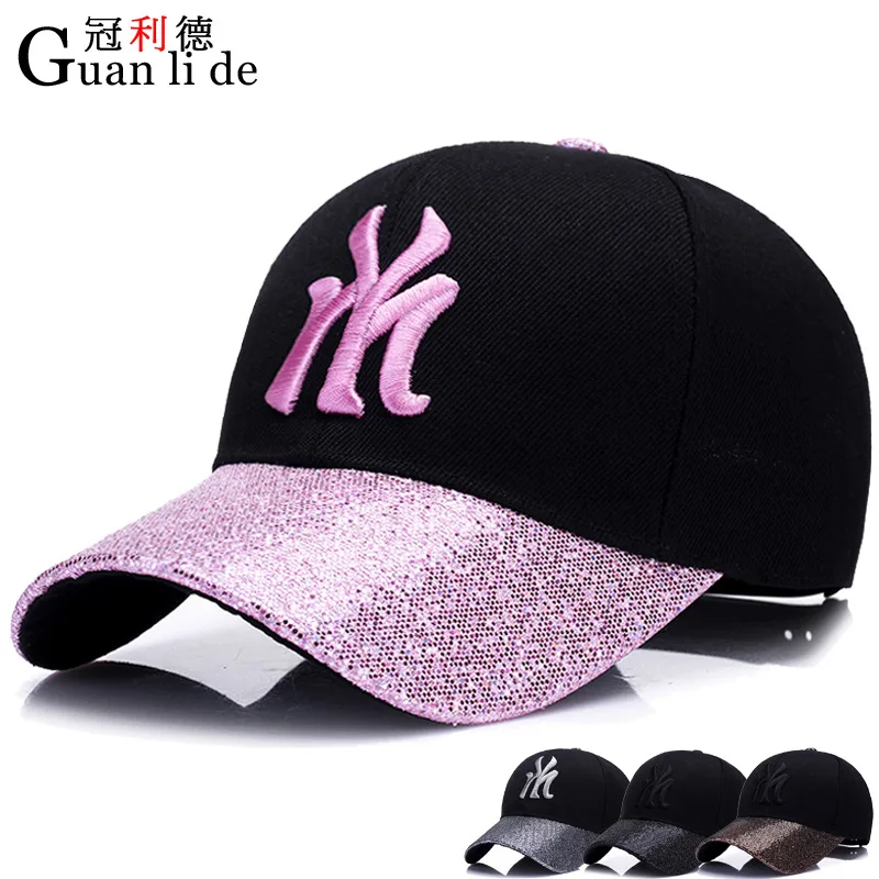 

Fashion Ins Baseball Cap Female Korean Version Of The Tide Brand Letter Embroidery Sequins Adjustable Dome Wide-brimmed Sun Hat