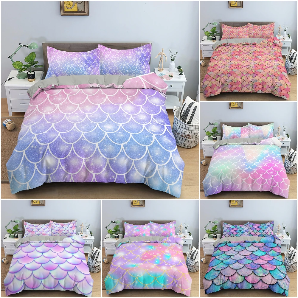 

Colorful Fish Scale Bedding Set Luxury Kids Duvet Cover Microfiber Fabric With Zipper Closure Queen King Size Quilt Cover