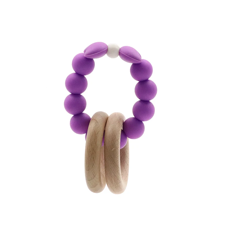 

Shoowyoom New Baby Silicone Bead Bracelet Molar Beads With Double Beech Wood Ring Molar Stick To Care For Children's Teeth