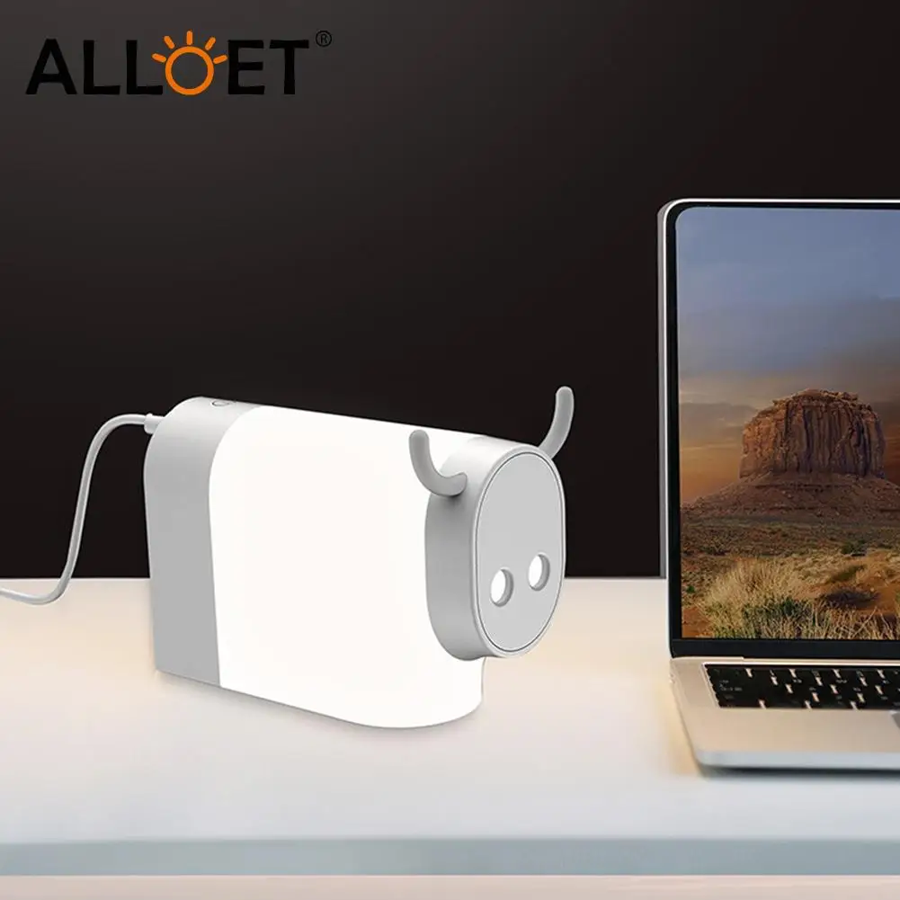 

12 LED USB Rechargeable Eye Protection Touch Sensor Light Animal Cow Desk Lamp Charging Cow Design Night Bedside Lamp