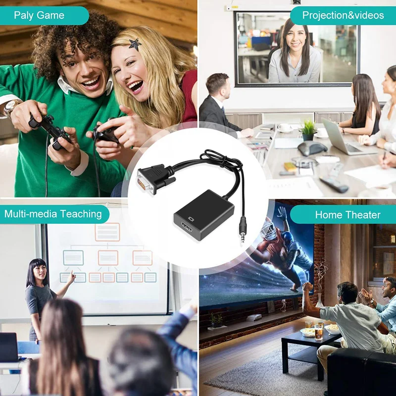 VGA к HDMI-совместимый динамик Aux аудио кабель ps4 tv box сплиттер конвертер Displayport
