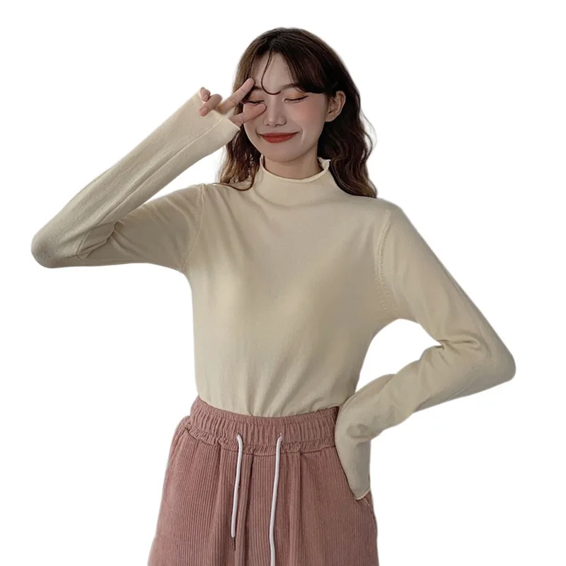 

Autumn Solid Bottoming Pullovers Women Long Sleeve T-shirts half Turtleneck Female T-shirt Casual slim Tops Bottoming Shirt