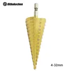 Набор ступенчатых Сверл из быстрорежущей стали с шестигранным сердечником, конические отверстия с титановым покрытием для дерева и металла, 4-32 мм