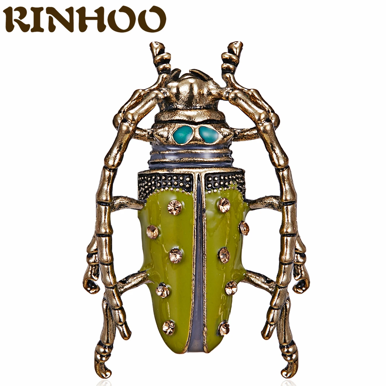 

RINHOO Personality Micro-inlaid Zircon Beetle Brooches For Women Green Enamel Bug Pin Vivid Insect Brooch backpack Jewelry Gift