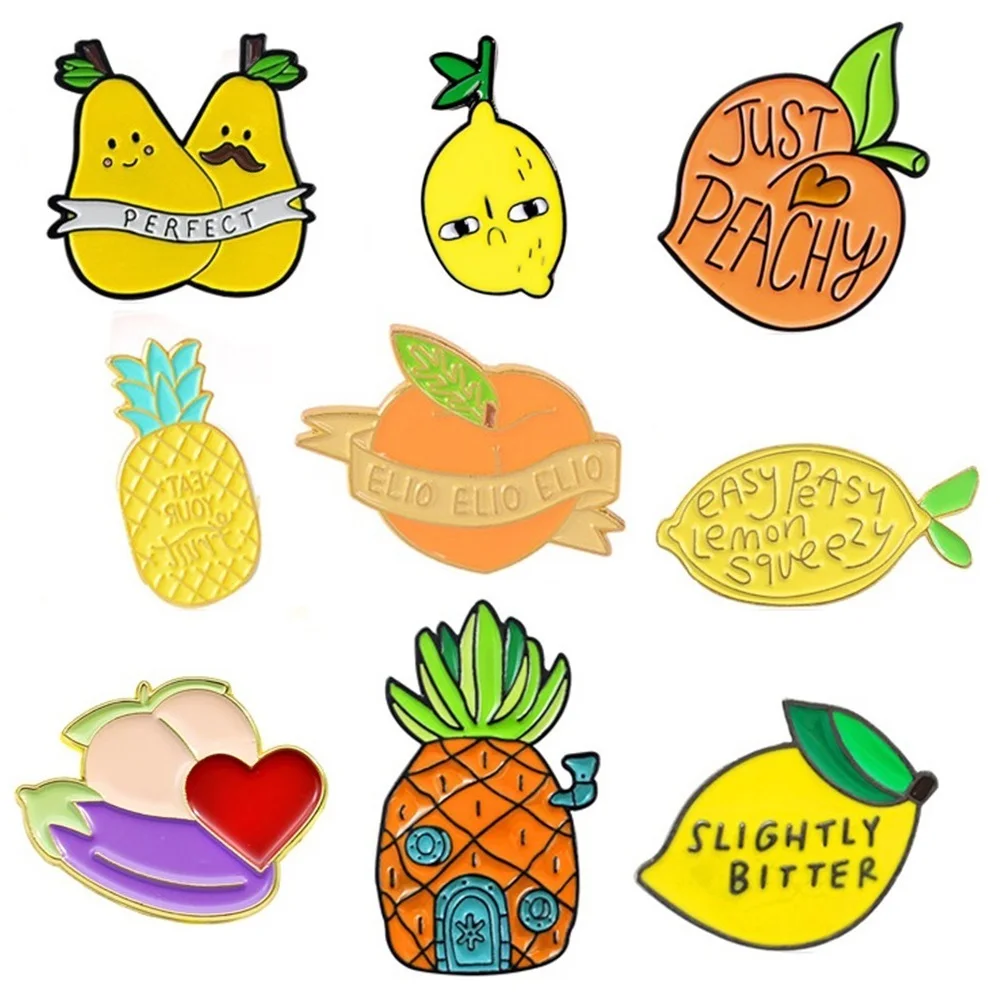 

Cute Fruit Collection Enamel Cartoon Brooches Peach Pear Lemon Badge Bag Clothes Label Pins Fashion Jewelry Accessories