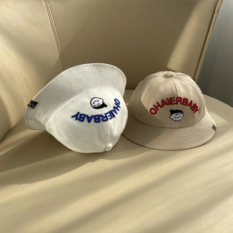 

5 Colors New Arrive Cute Bucket Hats Embroidery Letters Toy Fisherman's Hats Soft Panama For Children Kids High Quality