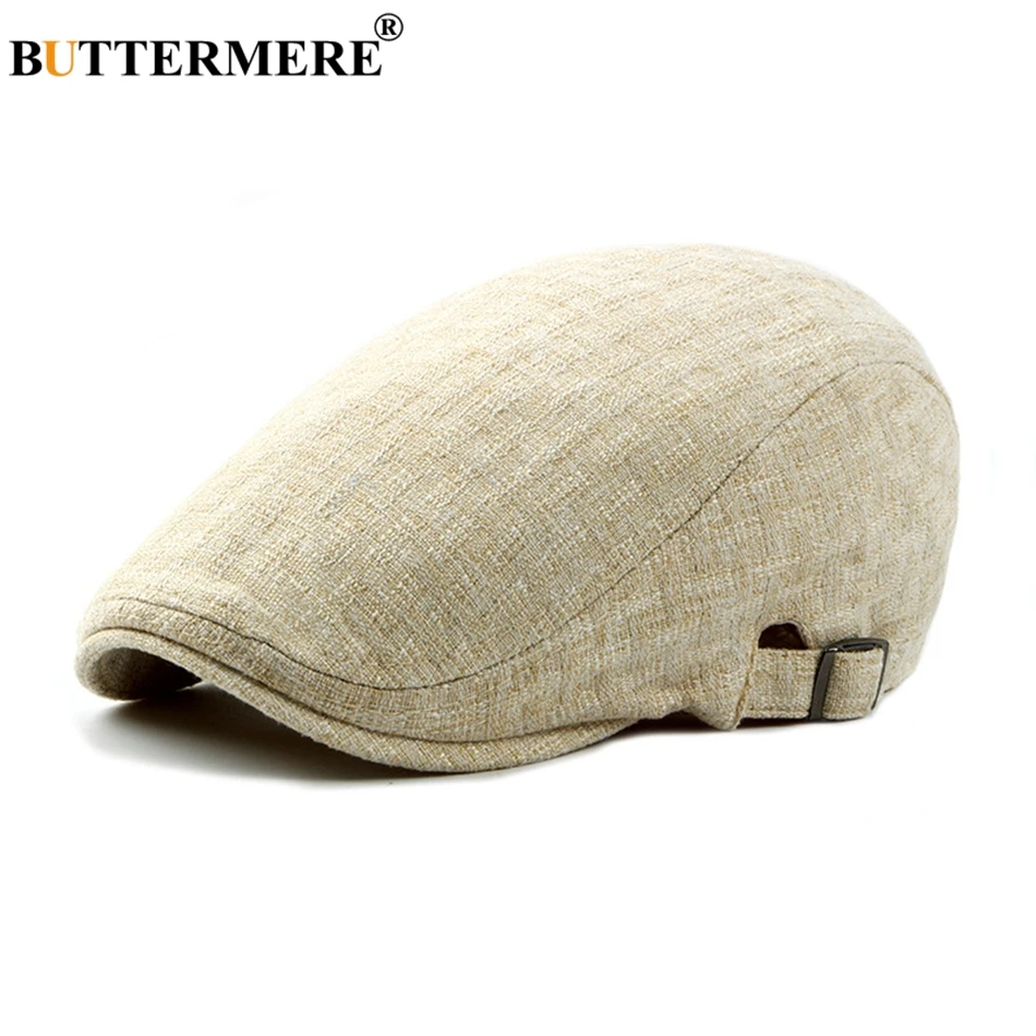 

BUTTERMERE Mens Linen Flat Caps Adjustable Vintage Spring Summer Beret Hat Male Casual Gatsby Style Gifts British Duckbill Hats