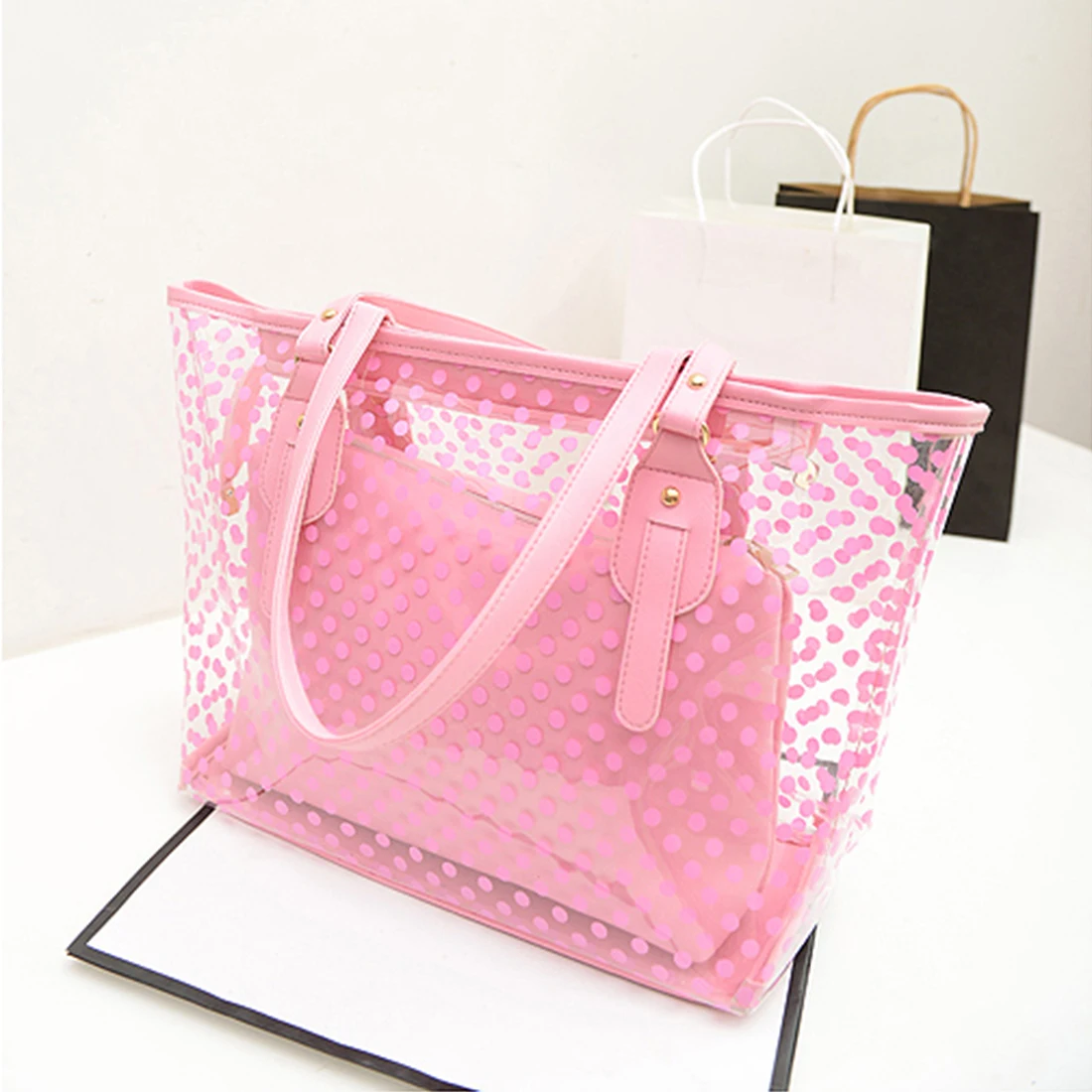 

big capacity tote bag PVC Transparent shoulder bag big capacity top-handle bag Clear Fashion handbag colorful Satchels