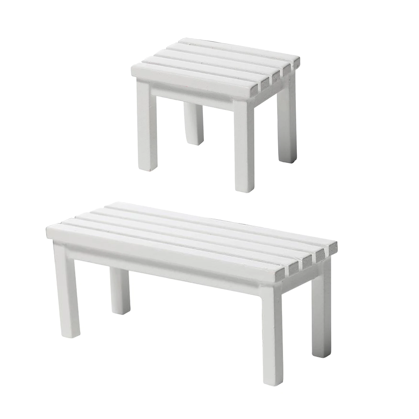 

White 1/12 Miniature Park Bench / Stool Dollhouse Furniture Figurines Micro Landscape Handicraft Home Decoration Accessories