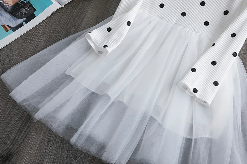 Зимнее платье для девочек платье-пачка принцессы в горошек с длинными рукавами