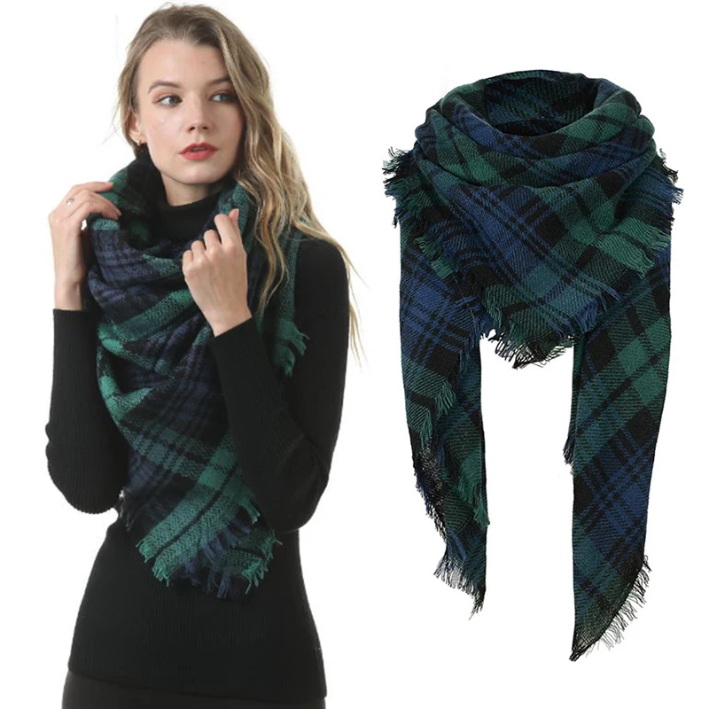 

Winter Cashmere Scarf Cashmere Plaid Triangle Shawls Women Warm Plaid Shawl Cloak Thick Blankets Tassel Scarf Holiday Gifts