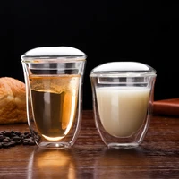 brand double wall handmade glass with lid heat resistant drink tea coffee drink cup insulated clear glass drinkware coffee mugs