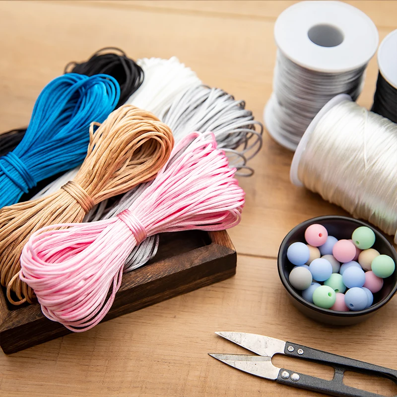 

1pc 1mm 75m Satin Silk Rope Nylon Cord Colorful Baby Teether Accessories Teething Necklace Rattail Cord DIY Tool Silicone Bead