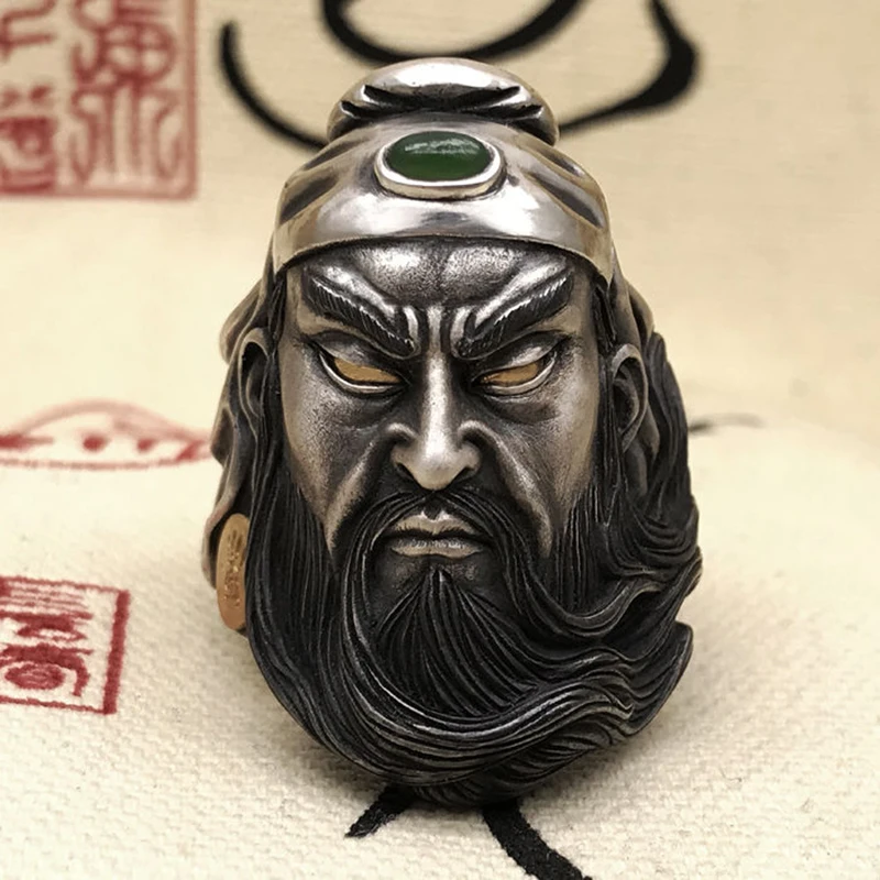 

New Handmade Retro Domineering Guan Gong Silver Ring Men's Fashion Chinese Style Ring Jewelry Accessories