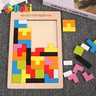Doki красочный 3D пазл деревянные математические игрушки танграмма игра тетрис детская Дошкольная Магия интеллектуальное обучение для детей