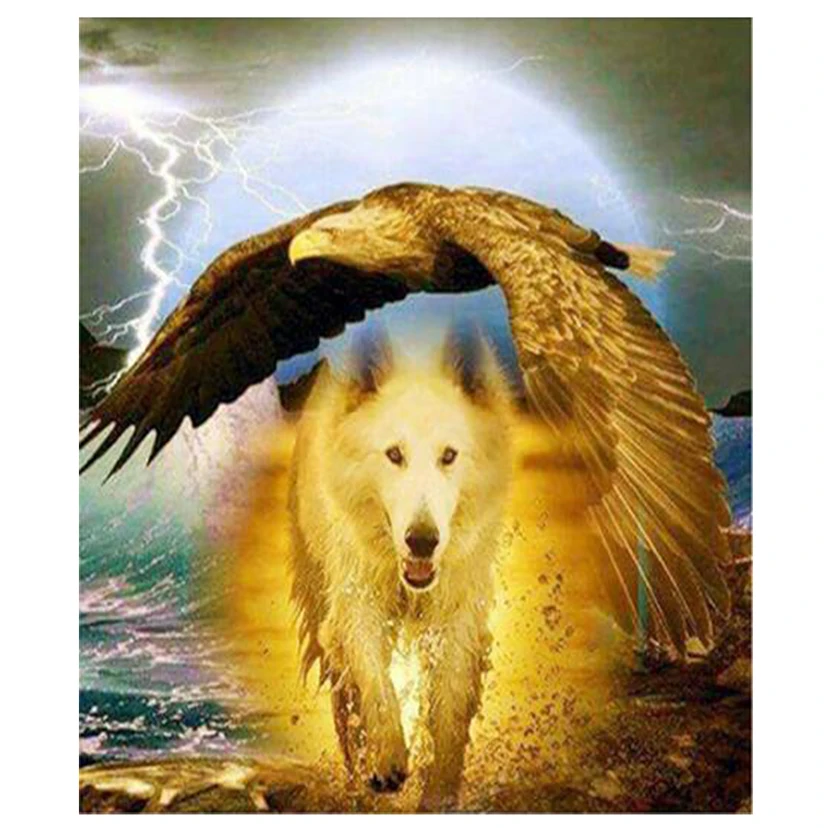 

5D DIY Full Square/Round Diamond Painting Cross Stitch Animal Embroidery Diamond Mosaic Eagle and Wolf Home Decoration Gift CM02
