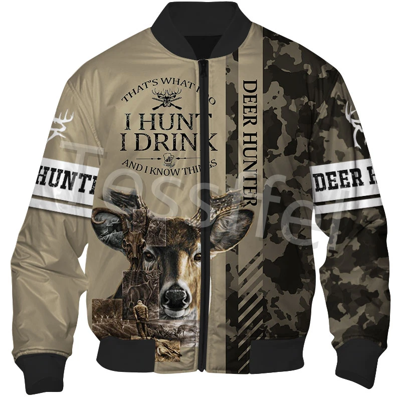

Tessffel Camouflage Hunting Deer Hunter Animal 3D Printed Trendy Sportswear Unisex Casual Windbreaker Bomber Jacket Style-3