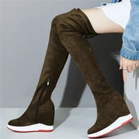 thigh high fashion sneakers women stretchy velvet wedges high heel motorcycle boots female slim leg platform pumps casual shoes