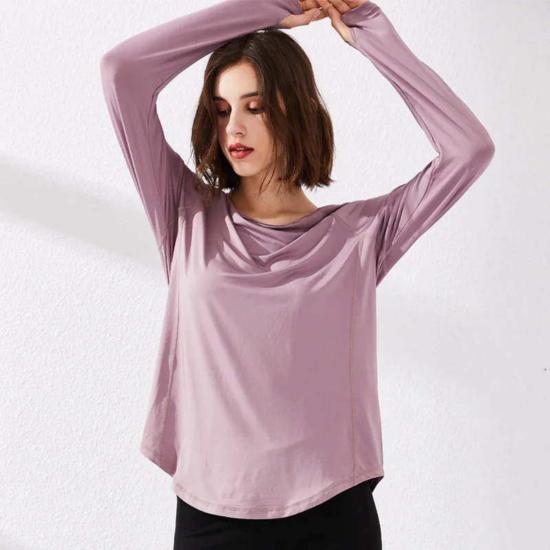 Женские свободные рубашки для спортзала топы стрейч с длинным рукавом йоги