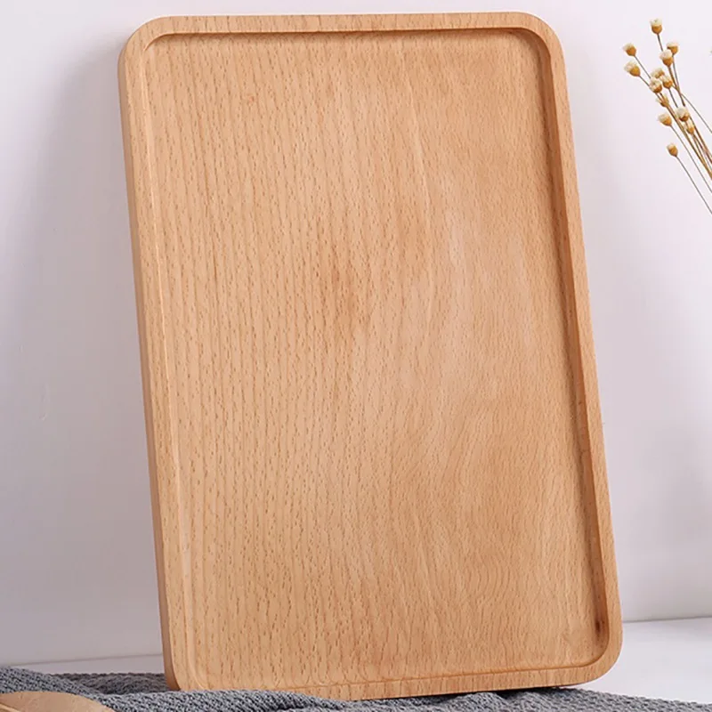 

Wood Serving Plate Square Round Rectangle Wooden Tea Tray Tableware Cake Snack Candy Food Storage Dish Dinnerware