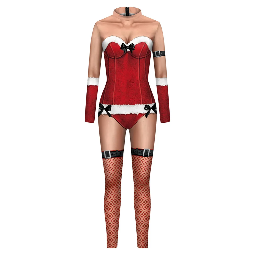 Женский костюм для взрослых на Рождество с цифровым принтом приталенный