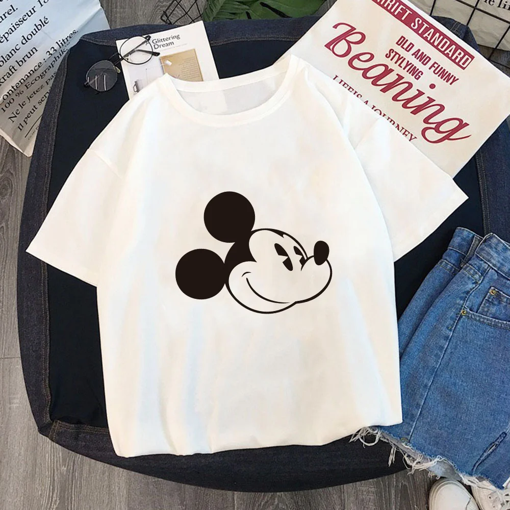

Disney Tshirt Women Cartoon Tees Mickey Mouse Head Print Casual Short Sleeve Female Tops Harajuku Women's Clothes Drop Ship