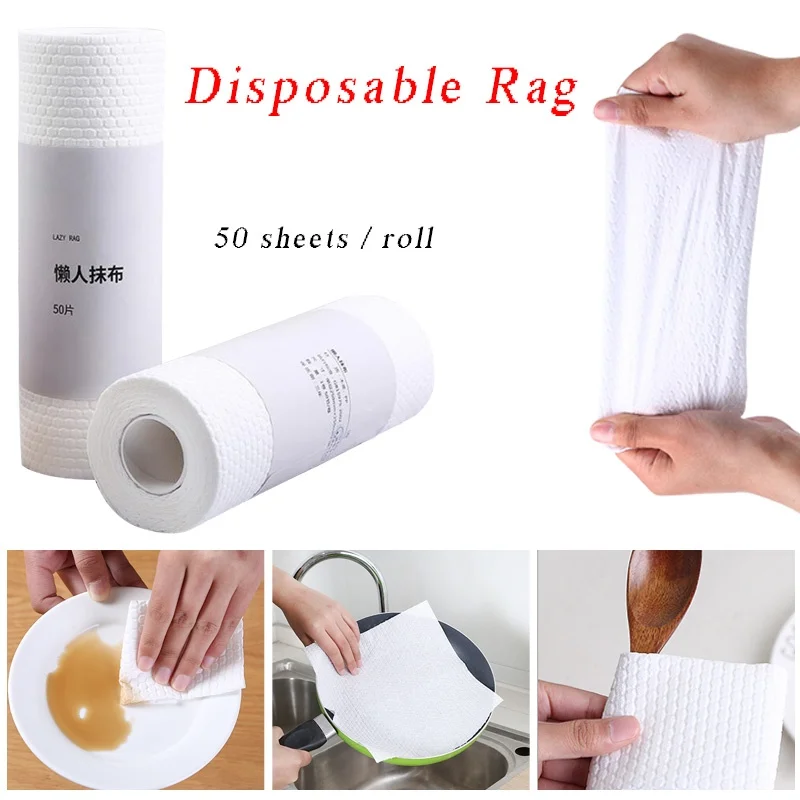 

50 Pieces Per Roll Super Absorbent dishcloth Lazy Non Woven Wet And Dry Home Washing Dish Kitchen Cleaning Towel Dishcloth