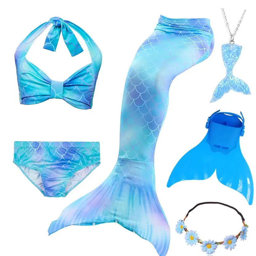 Kids Swimming Mermaid Tail Bikini Set can add with Monofin Flipper Ariel Costumes Cosplay Swimsuit Bathing Suit for Girls - Цвет: Package 2