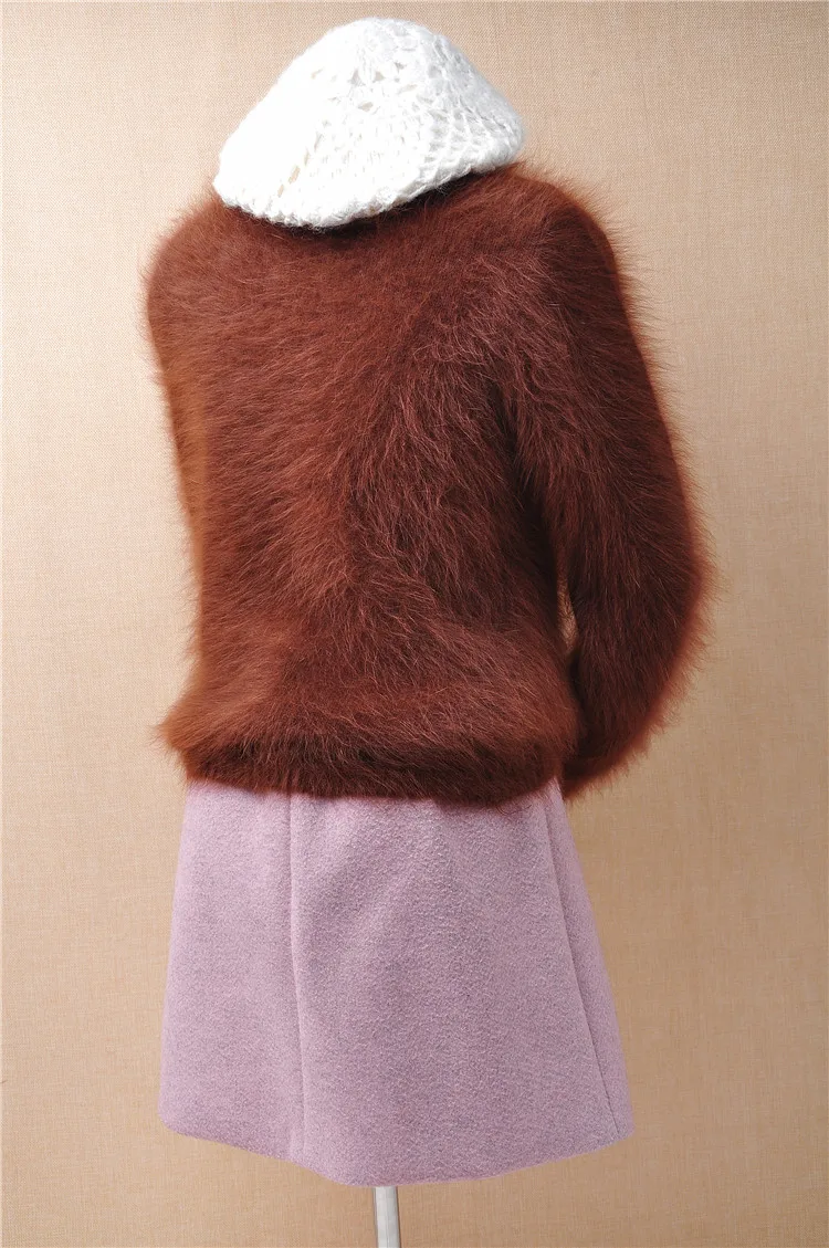 ladies women fashion hairy fluffy mink cashmere o-neck slim bottoming pullover angora rabbit fur knitted winter jumper sweater | Женская