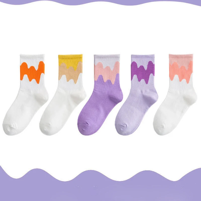 

3 Pair Women's Socks 2021 New Spring Socks Japanese Candy Color Sweet Girl Cartoon Happy kawaii White Soft Solid Color Purple