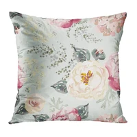 throw pillow cover pink peonies gray leaves floral watercolor decorative polyester soft pillowcase for sofa office cushion