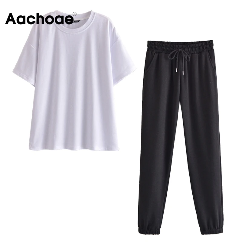 

Aachoae Women Solid Color Casual T Shirt 2021 Loose O Neck Sport Wear Tunic Tops Female Spring Summer Home Style T-shirts