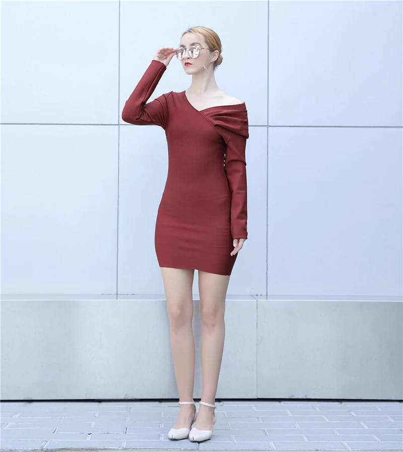 

Free Shipping Wholesale 2021 woman's Dress Stretch Tight Long Sleeve Fashion Elegant Celebrity Cocktail Party Bandage Dress