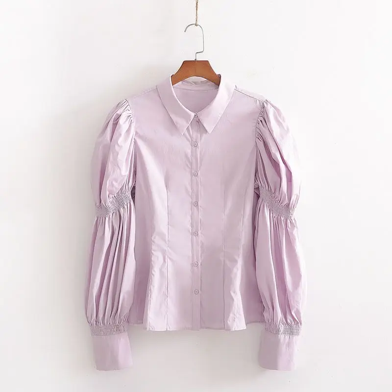 Новинка 2020 женская блузка из поплина длинная эластичная с пышными рукавами